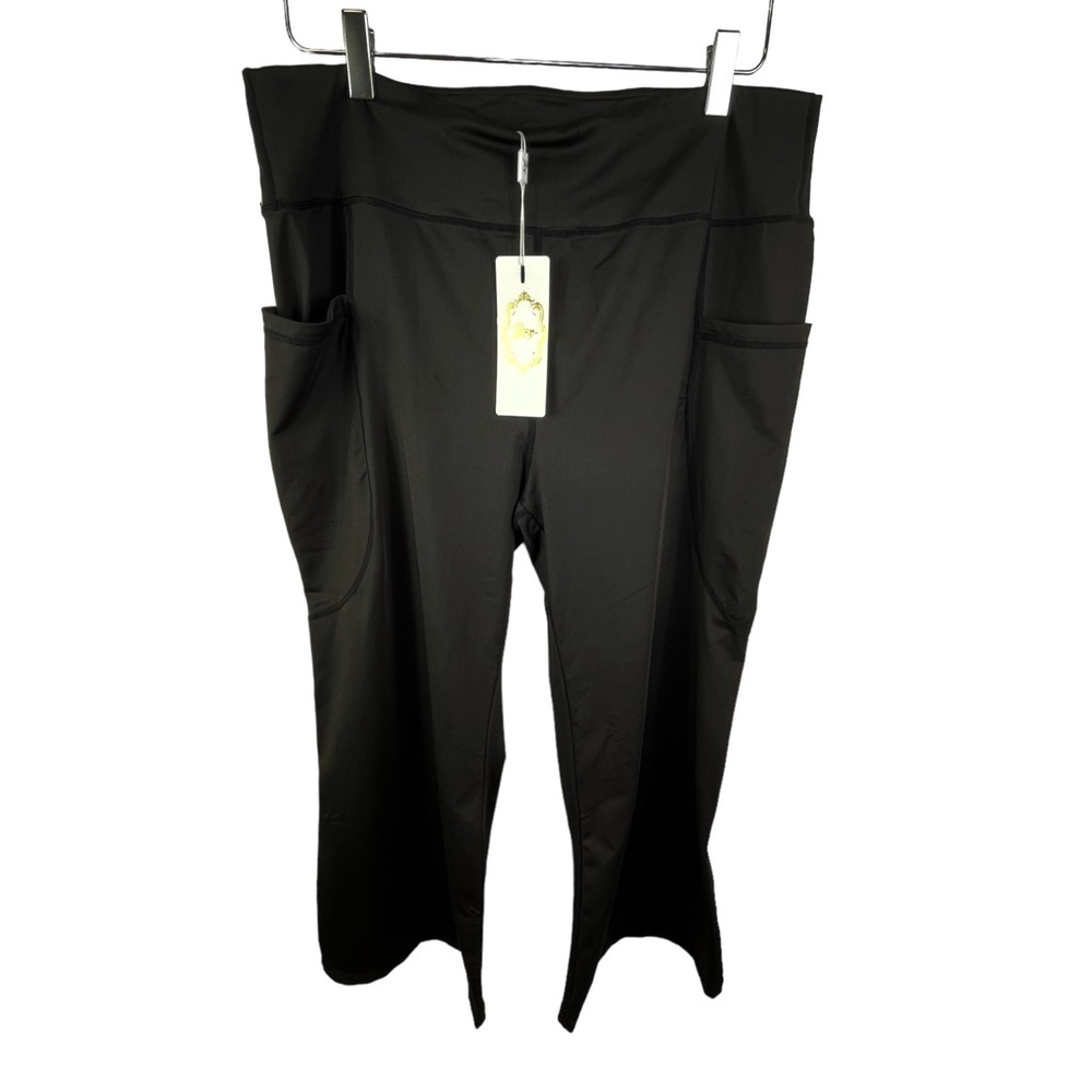 NWT Zexxxy Yoga Capri Tummy Control Black Cropped Pant with Pockets Women's 2XL